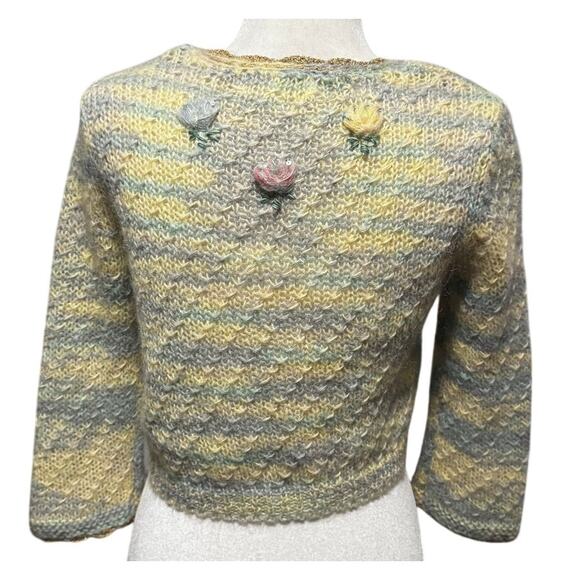 Sleeping on Snow Embroidered Mohair-Blend Cardigan Pastel Floral Cottagecore (M) - Picture 2 of 6